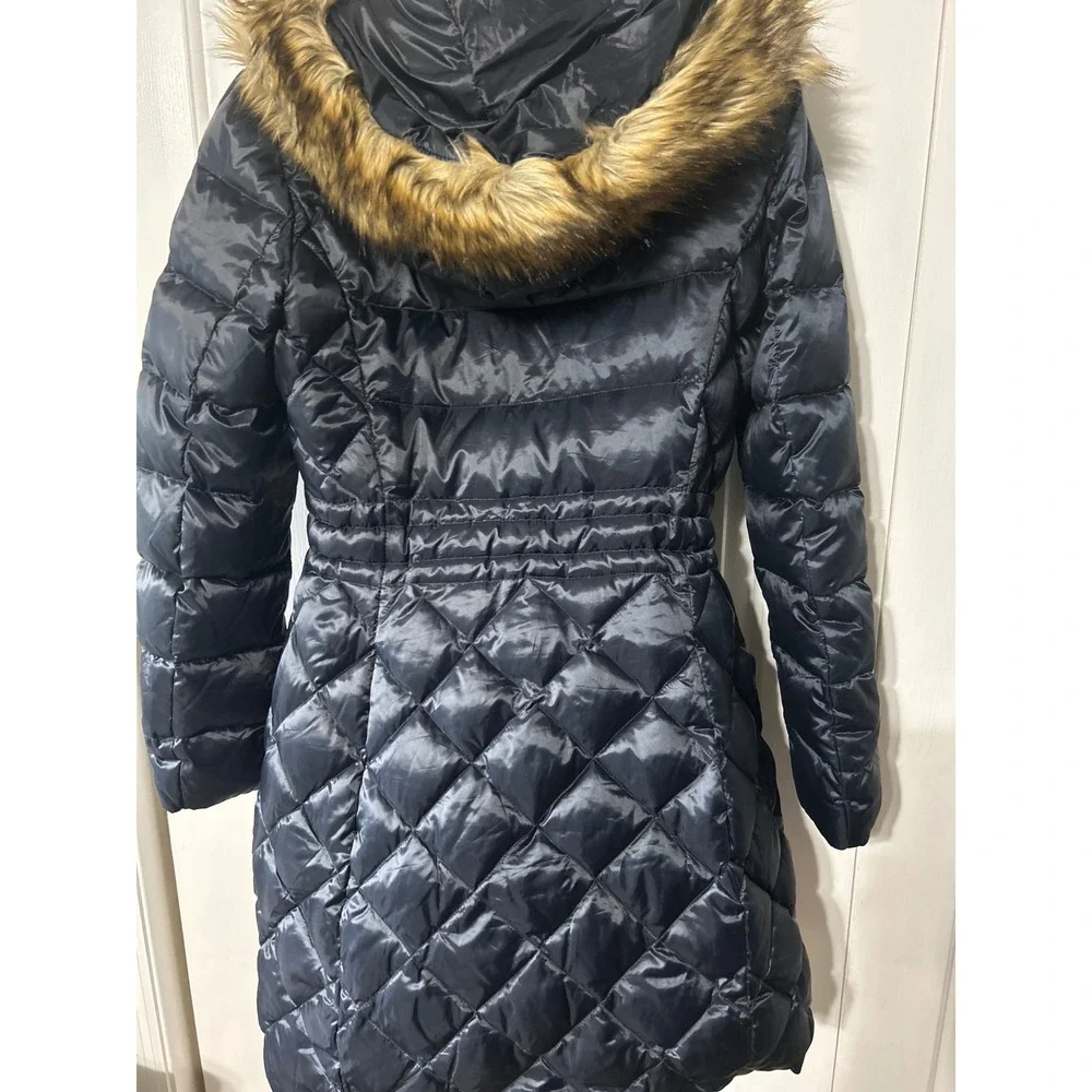 Dawn Levy Womens Puffer‎ Coat Quilted Faux Fur Hooded Drawstring Waist Size M
